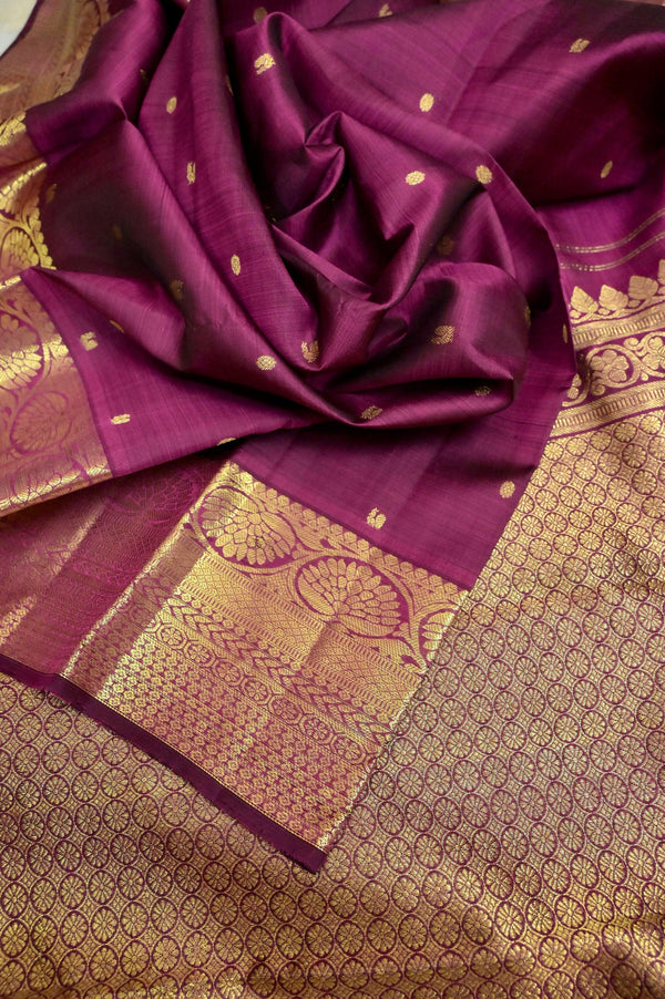 Beetroot Color Kanjeevaram Silk Saree with Double Pett and Double Warp