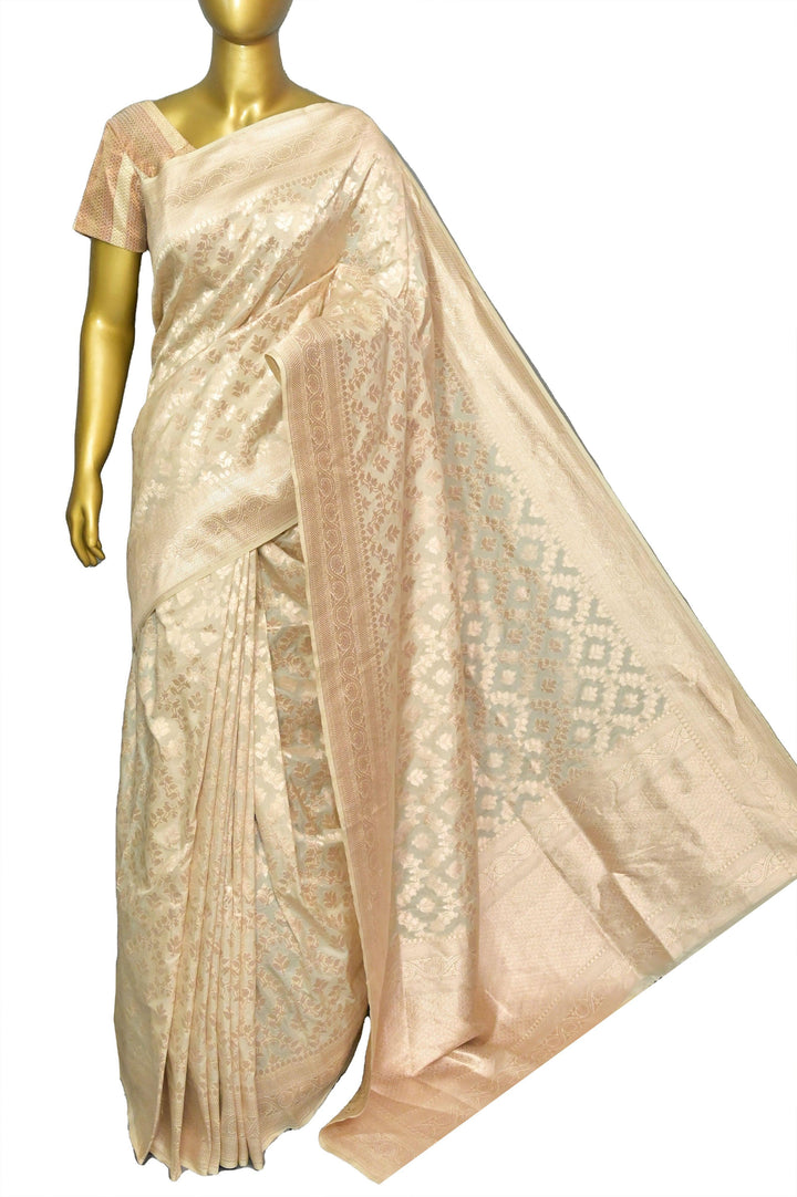 Beige Color Pure Katan Bangalore Silk with Allover Jaal Work