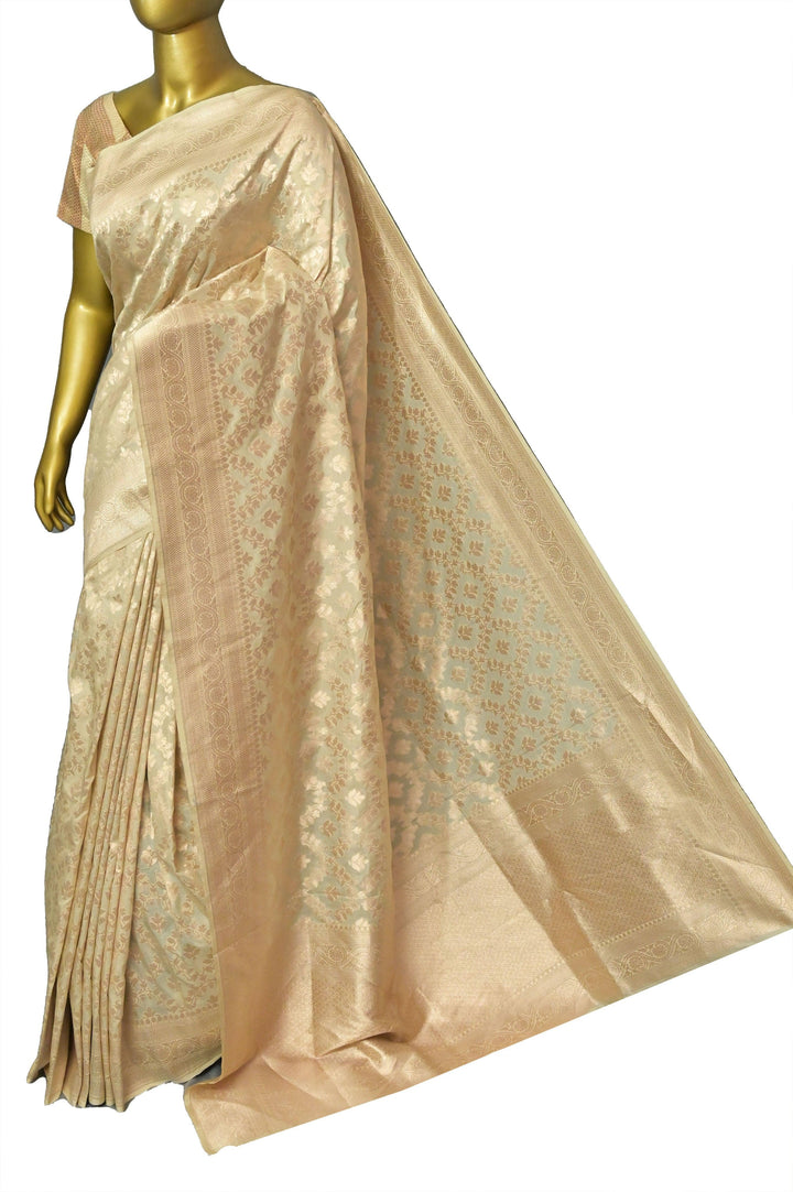 Beige Color Pure Katan Bangalore Silk with Allover Jaal Work