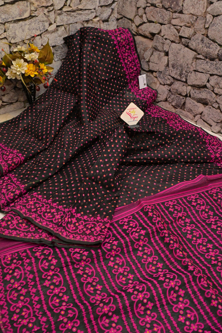 Black and Magenta Color Jamdani Saree