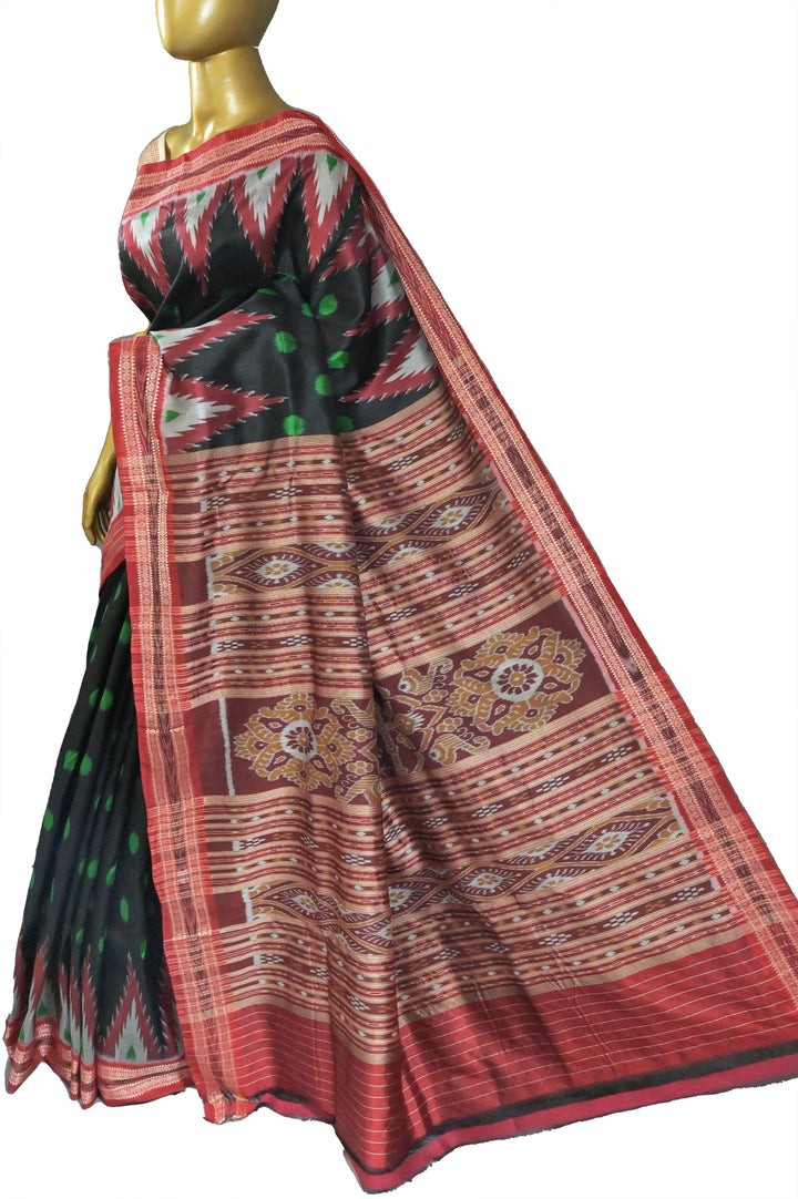 Black and Red Color Sambalpuri Silk Saree with Temple Border
