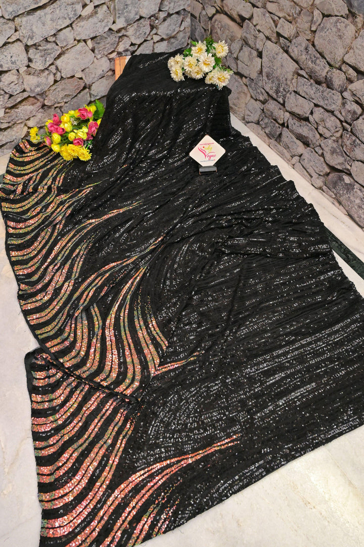 Black Color Designer Net Sequin Saree