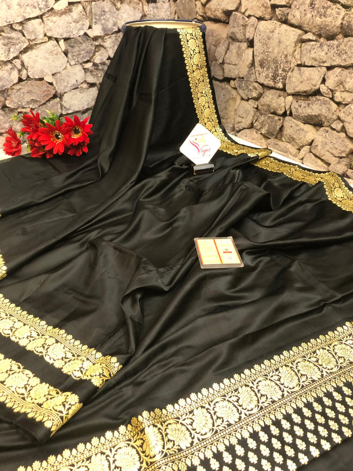 Black Color Handloom Mashru Banarasi Silk Saree
