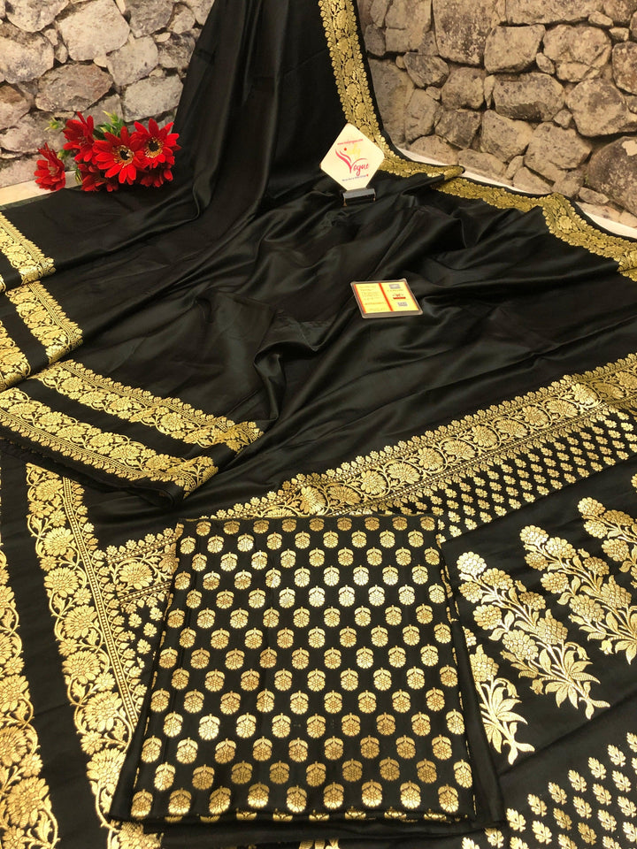 Black Color Handloom Mashru Banarasi Silk Saree