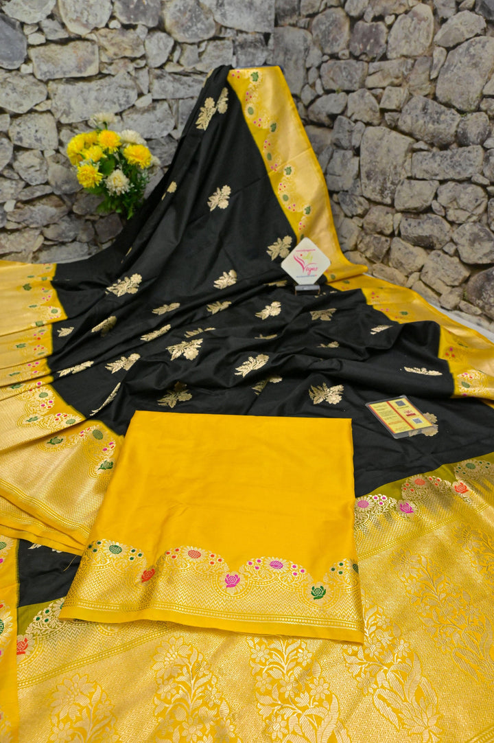 Black Color Korial Katan Banarasi Saree with Meenakari Work