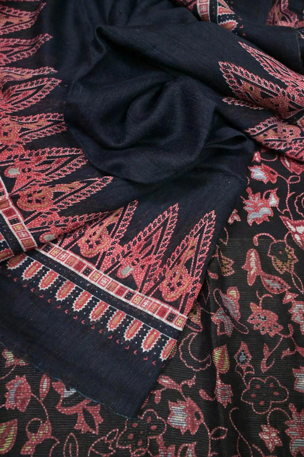 Black Color Pure Matka Silk Saree with Hand Block Print Work