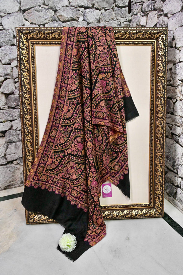 Black Color Pure Pashmina Shawl with Allover Kani Weaving Work
