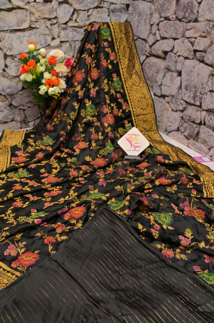 Black Color Satin Banarasi Saree with Meenakari Work