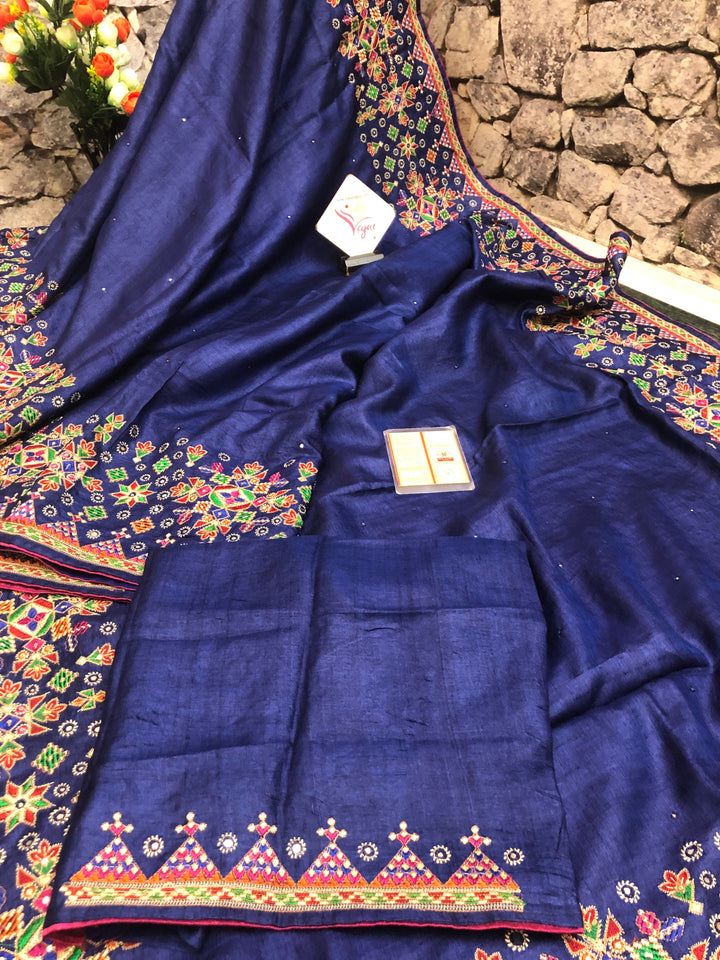 Blue Color Pure Gachi Tussar with Embroidery and Sequin Work