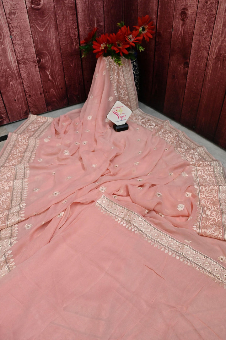 Blush Pink Color Georgette Saree with Embroidery Work