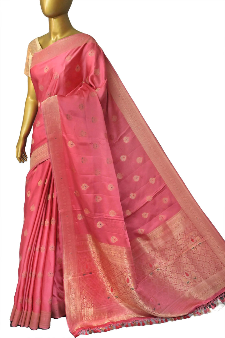 Blush Red Color Mashru Banarasi With Meenakari Work