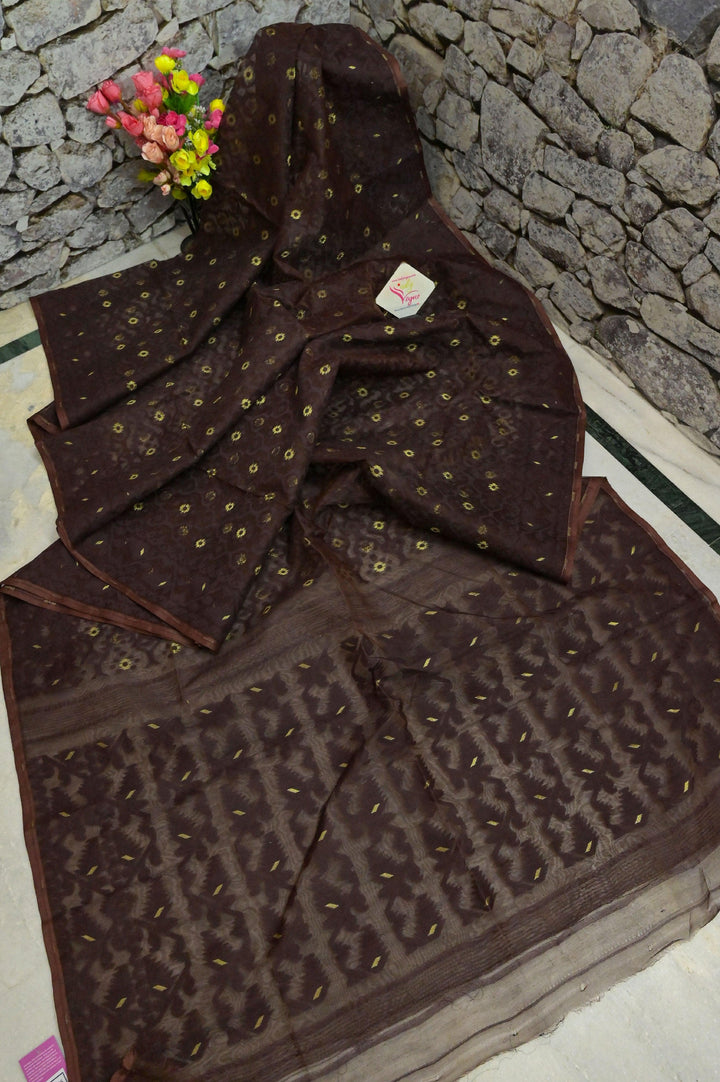 Brown Color Pure Jamdani Saree with Brocade Blouse Piece