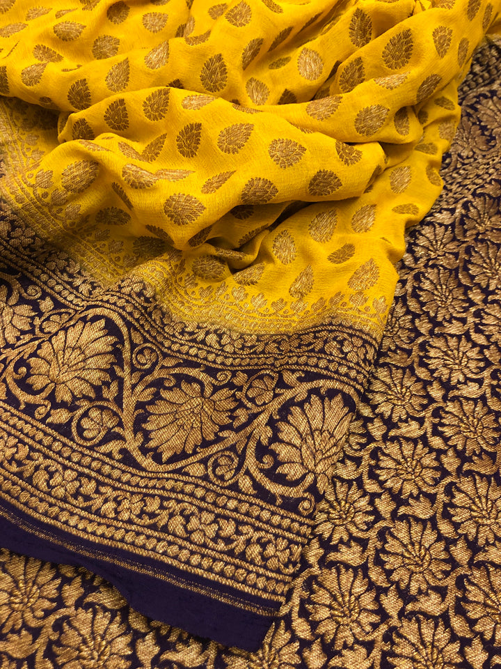 Bumblebee Yellow Color Georgette Banarasi Saree