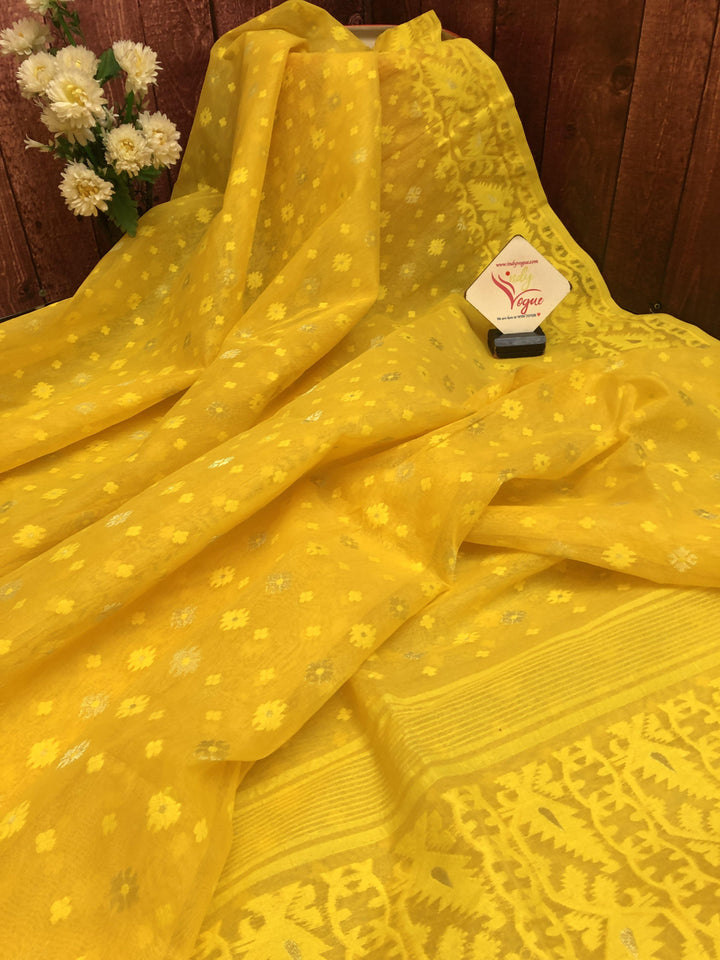 Canary Yellow Color Jamdani Saree