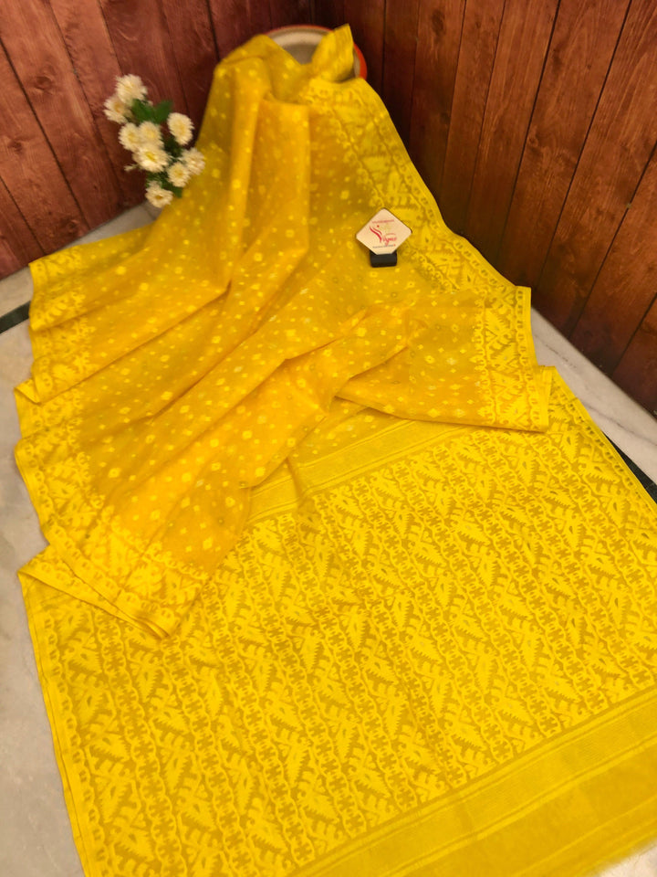 Canary Yellow Color Jamdani Saree