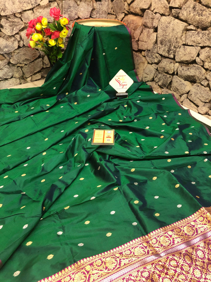 Castleton Green Color Pure Katan Banarasi Saree with Tanchoi Pallu
