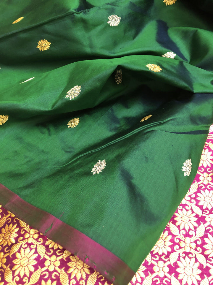 Castleton Green Color Pure Katan Banarasi Saree with Tanchoi Pallu