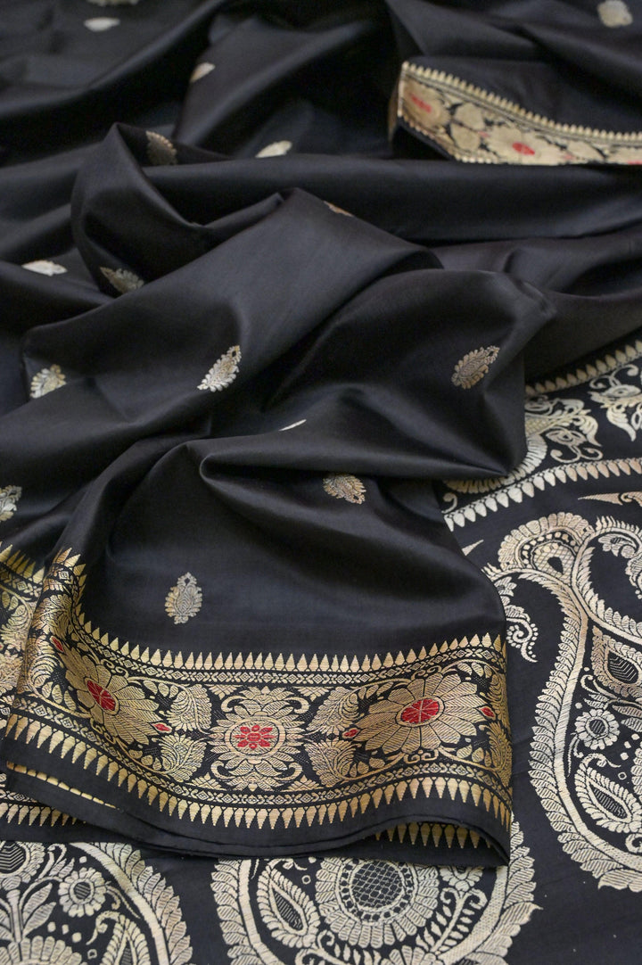 Coal Black Color Baluchari Silk Saree with Meenakari Work