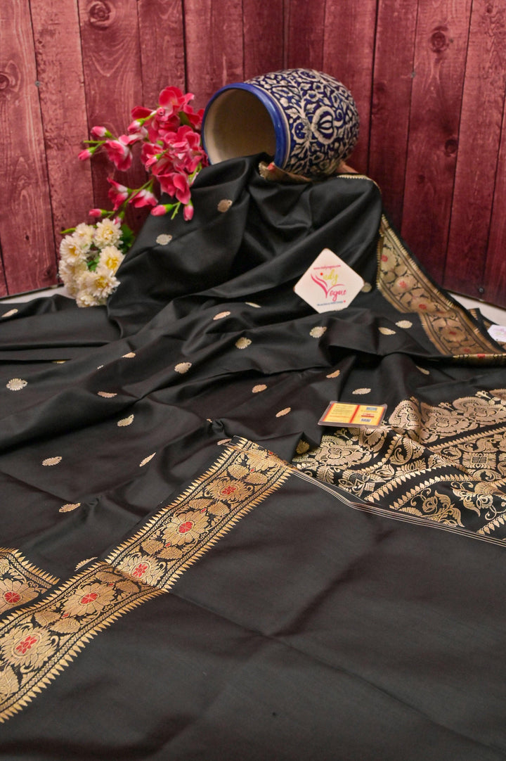 Coal Black Color Baluchari Silk Saree with Meenakari Work
