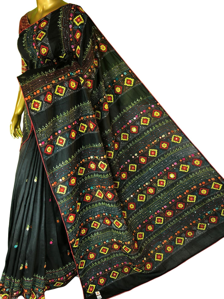 Coal Black Color Half and Half Bangalore Silk with Hand Lambani Work & Kashmiri Stitch