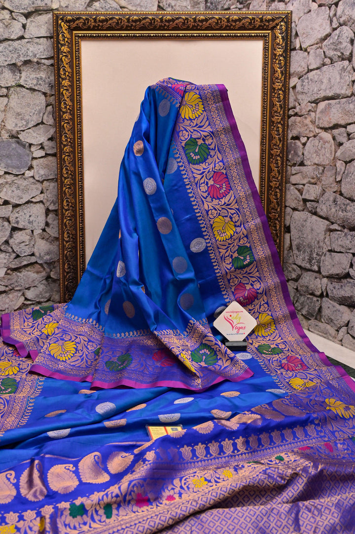 Cobalt Blue and Green Dual Tone Gadwal Silk with Meenakari Border