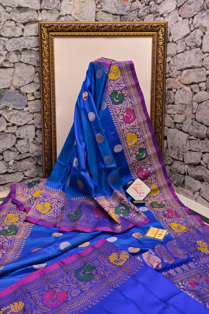 Cobalt Blue and Green Dual Tone Gadwal Silk with Meenakari Border