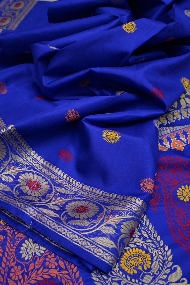 Cobalt Blue Color Pure Revival Baluchari Silk Saree with Meenakari Pallu
