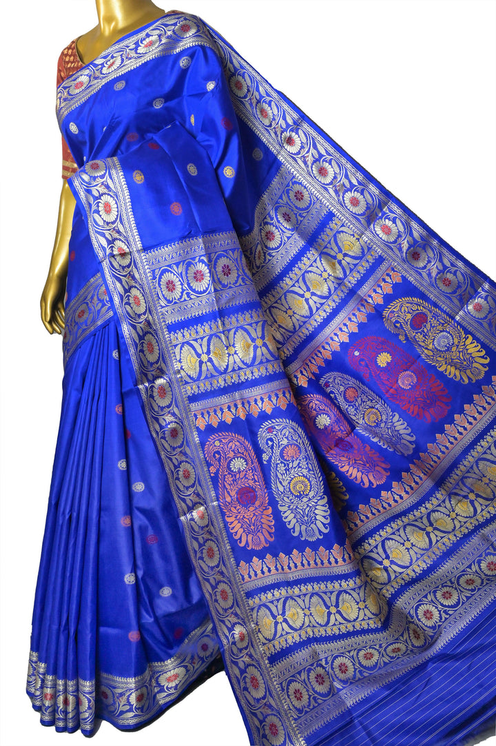Cobalt Blue Color Pure Revival Baluchari Silk Saree with Meenakari Pallu