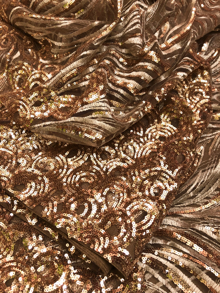 Copper Golden Color Designer Net Saree with Allover Sequin Work