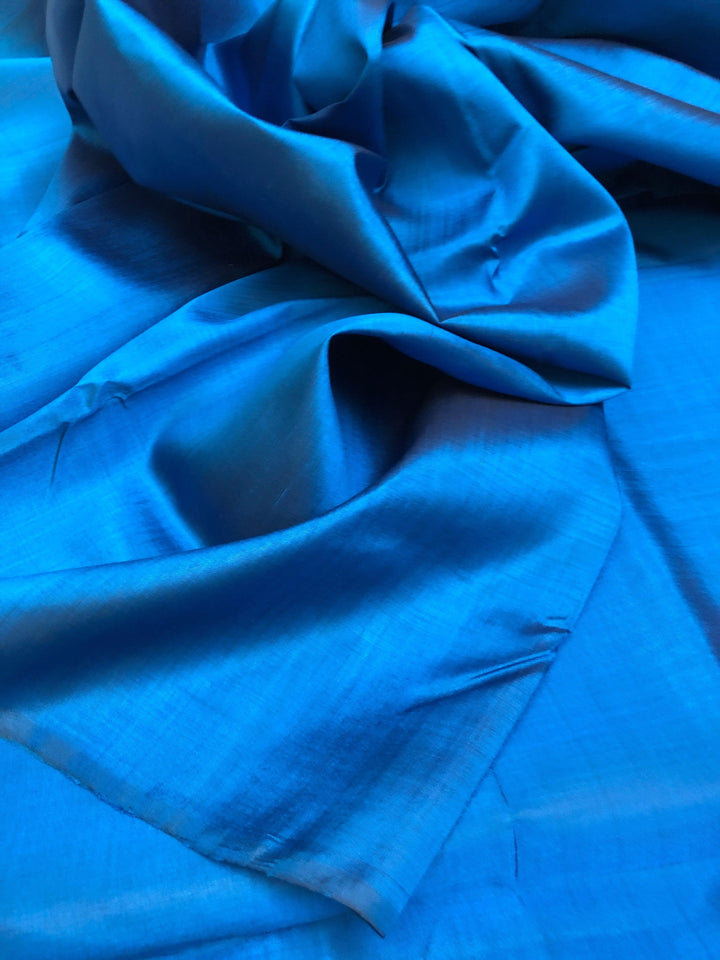 Dark Azure Blue Color Bishnupur Silk Saree with Hand Painted Kalamkari Blouse