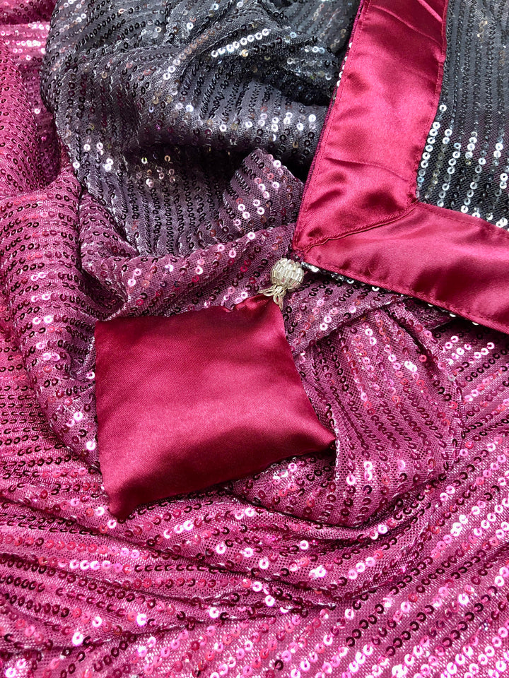 Dark Gray and Wine Color Two Shade Designer Net Saree with Sequin Weaving