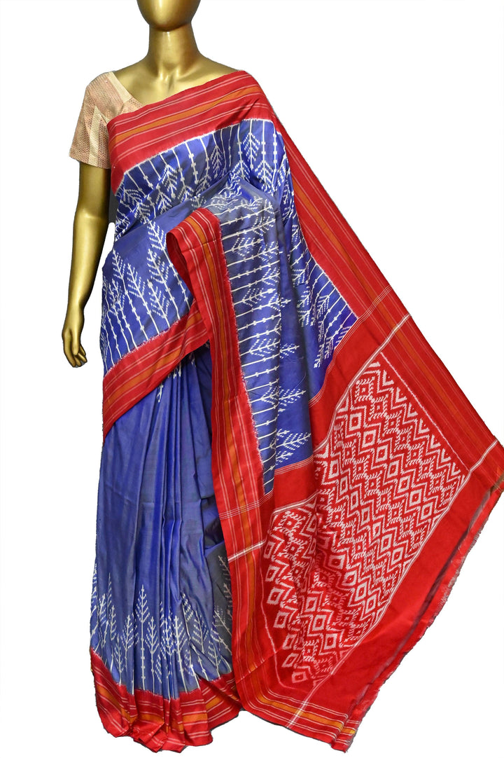 Dark Lavender and Red Color Pure Ikat Silk Saree