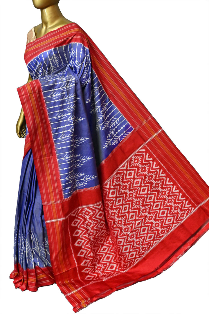 Dark Lavender and Red Color Pure Ikat Silk Saree