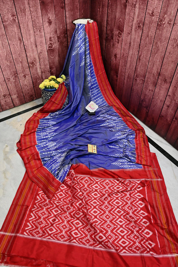 Dark Lavender and Red Color Pure Ikat Silk Saree