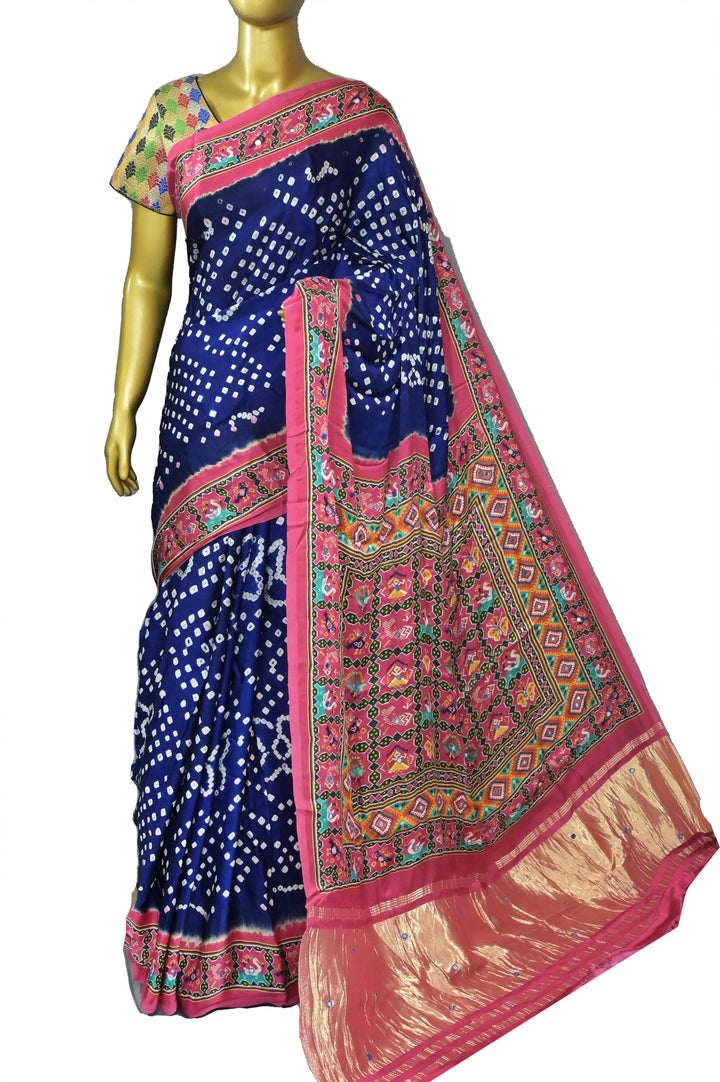 Dark Midnight Blue Color Modal Silk with Patola Print and Heavy Pallu with Mirror Work