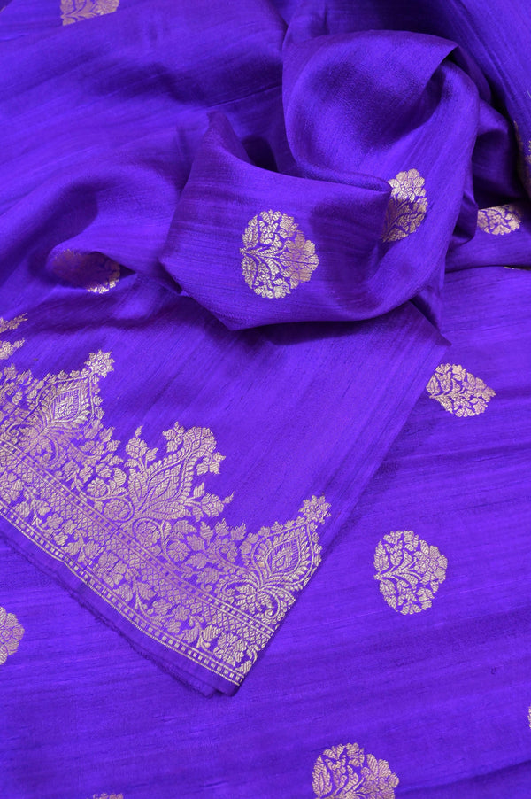 Dark Peony Violet Color Raw Silk Banarasi Saree