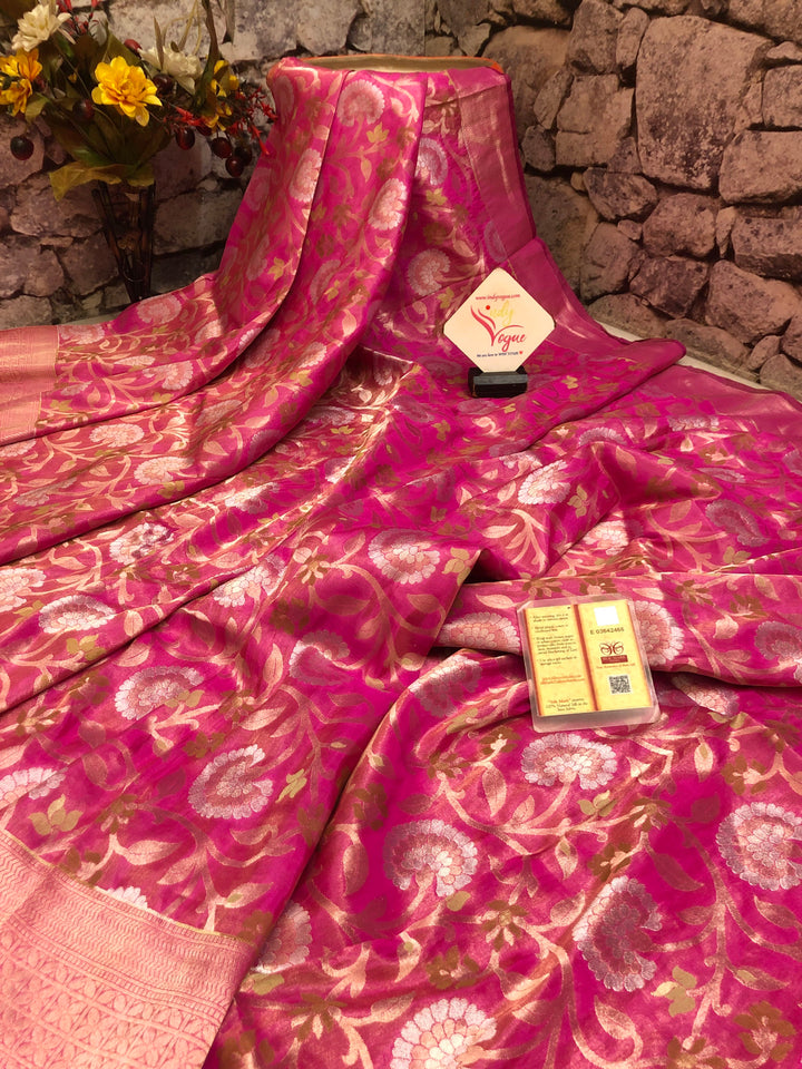 Dark Pink Color Tissue Katan Meenakari Banarasi Silk Saree