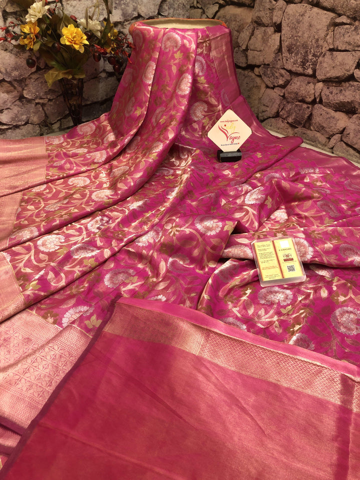 Dark Pink Color Tissue Katan Meenakari Banarasi Silk Saree