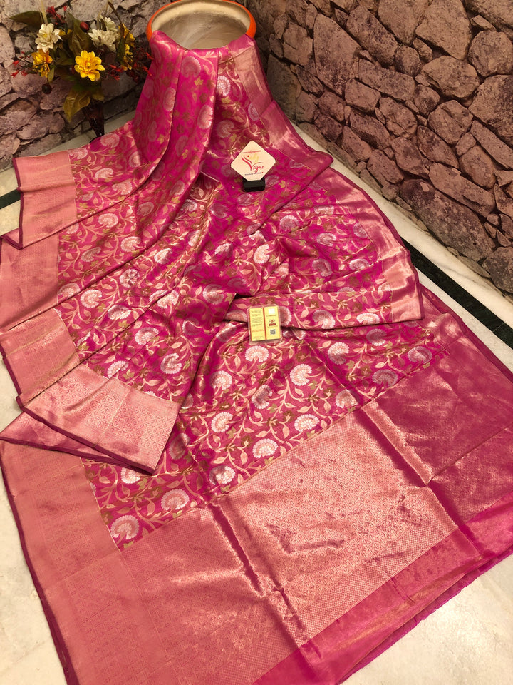 Dark Pink Color Tissue Katan Meenakari Banarasi Silk Saree