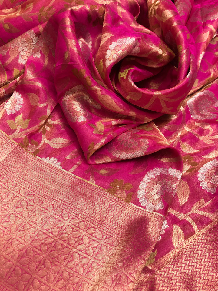 Dark Pink Color Tissue Katan Meenakari Banarasi Silk Saree