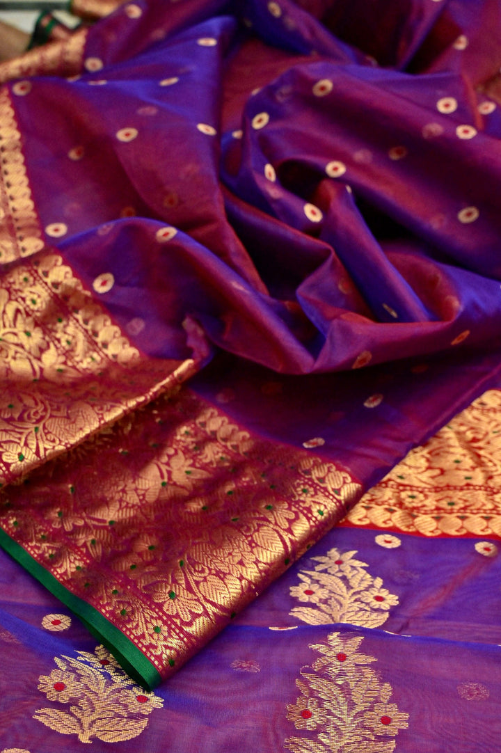 Dark Purple Color Chanderi Banarasi Saree with Meenakari Work