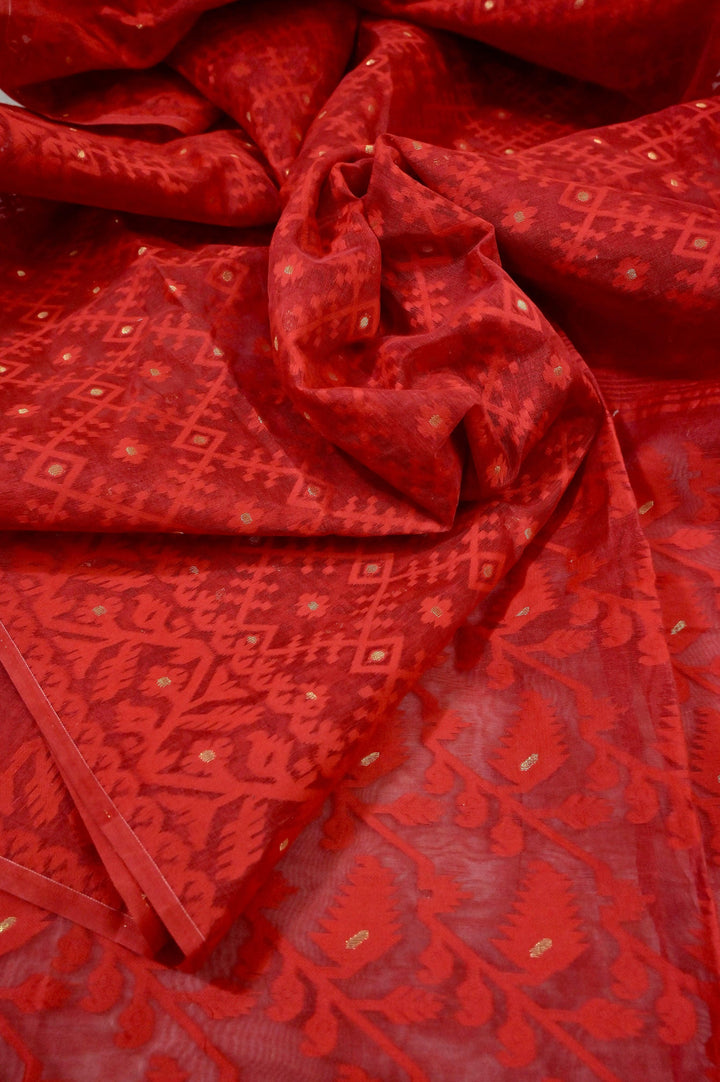 Dark Red Color Jamdani Saree with Allover Work