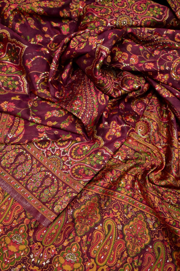 Dark Wine Color Kani Silk Saree