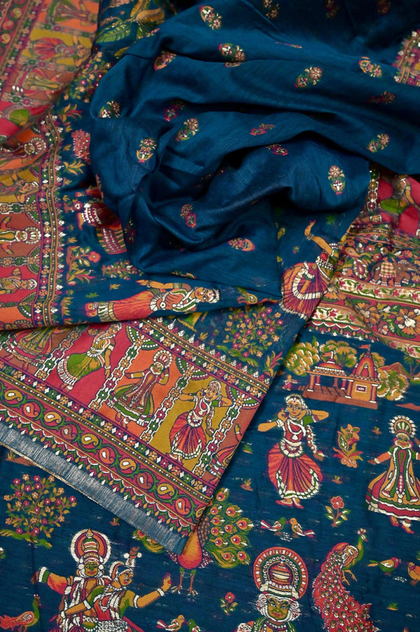 Dark Yale Blue Color Kani Silk Saree