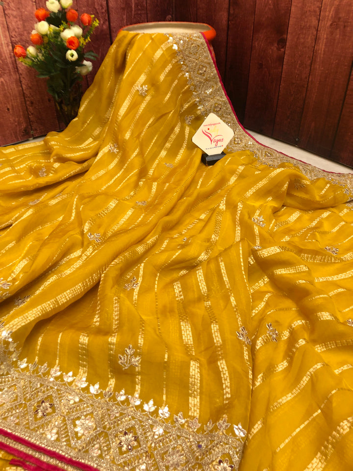 Dark Yellow Color Organza Saree with Gotappati & Zardozi Work