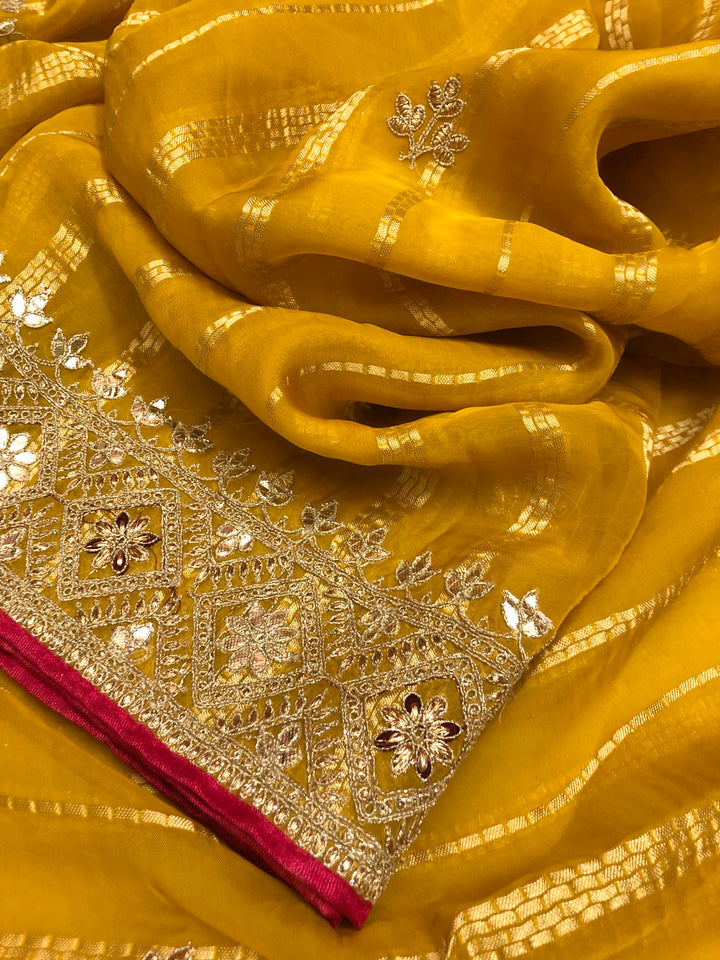 Dark Yellow Color Organza Saree with Gotappati & Zardozi Work