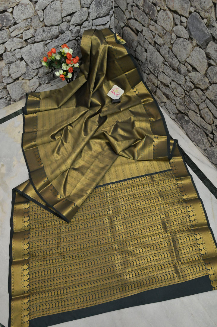 Deep Bottle Green Color South Silk Saree with Brocade Work