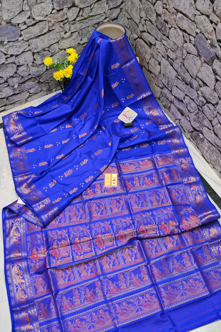 Deep Cobalt Blue Color Pure Baluchari Silk Saree with Meenakari Work