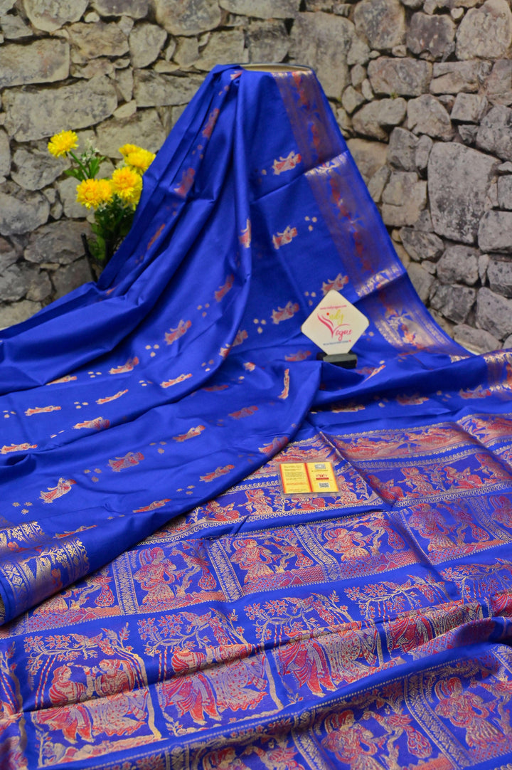 Deep Cobalt Blue Color Pure Baluchari Silk Saree with Meenakari Work