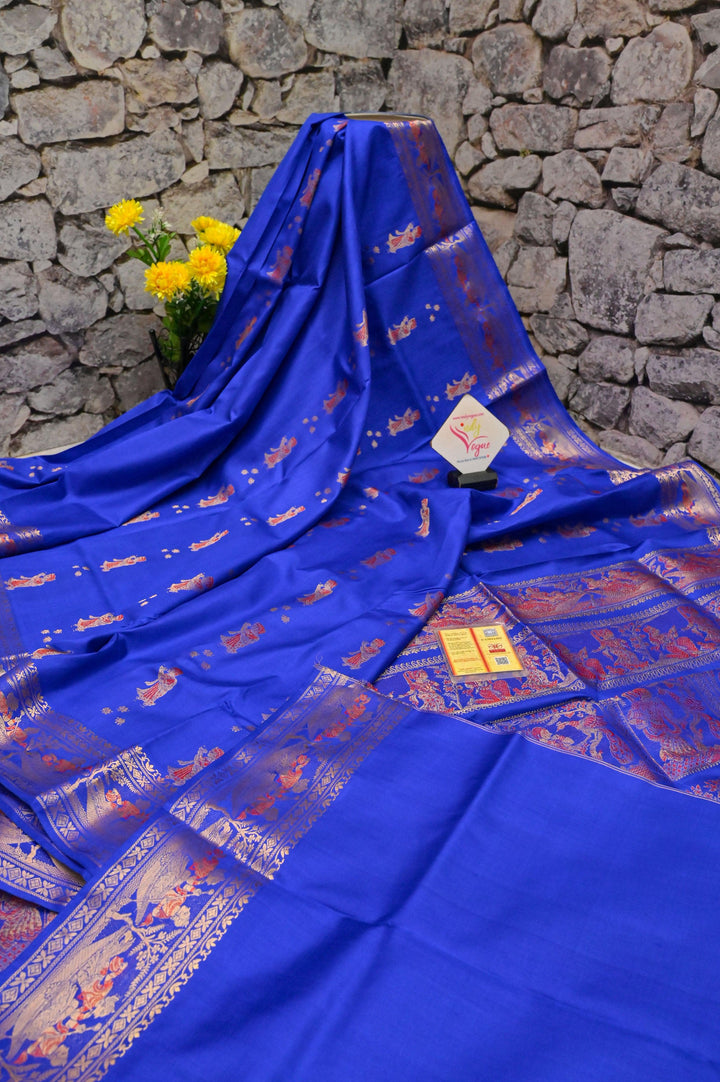 Deep Cobalt Blue Color Pure Baluchari Silk Saree with Meenakari Work